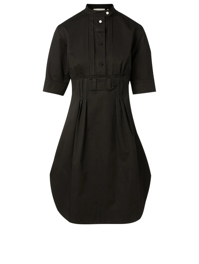 Cotton Pleat Front Shirt Dress