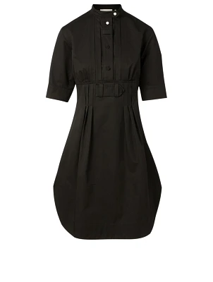 Cotton Pleat Front Shirt Dress