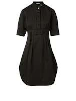 Cotton Pleat Front Shirt Dress
