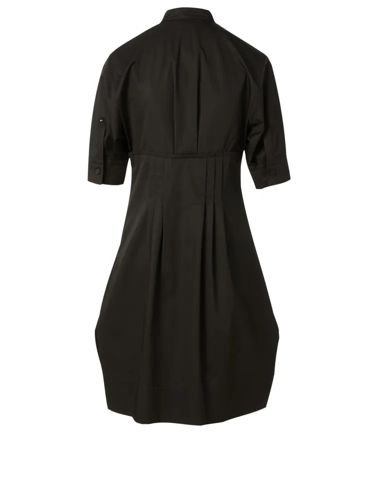 Cotton Pleat Front Shirt Dress