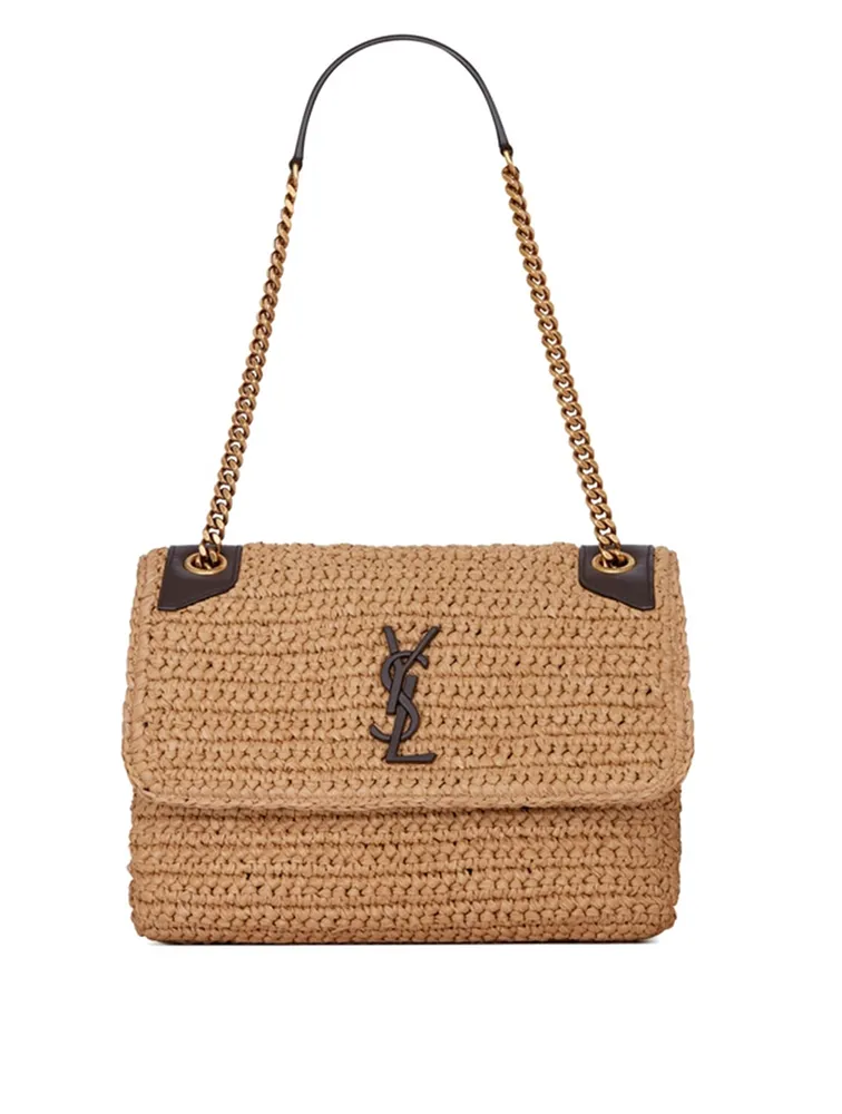 Medium Niki Raffia And Leather Bag