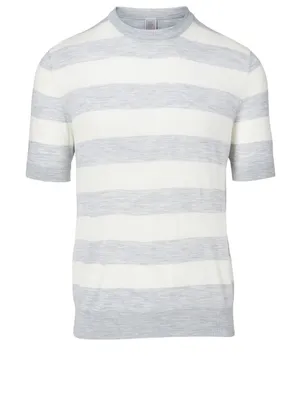Wool Short-Sleeve Sweater Striped Print