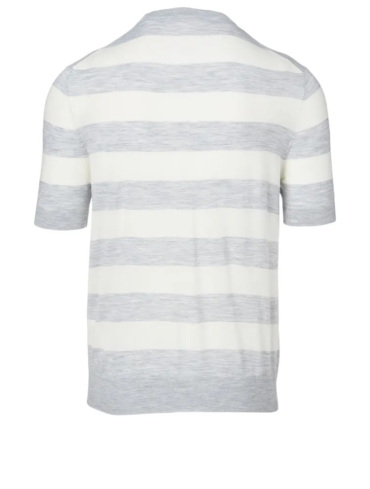 Wool Short-Sleeve Sweater Striped Print