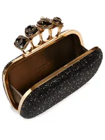 Four-Ring Leather Jewelled Box Clutch Bag With Crystals