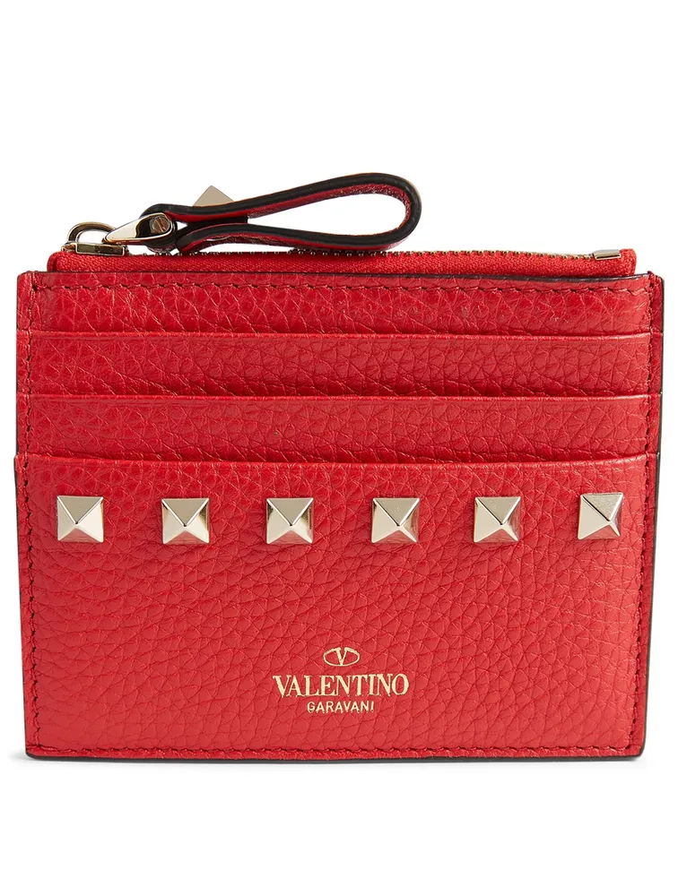 Rockstud Leather Zip Card Holder