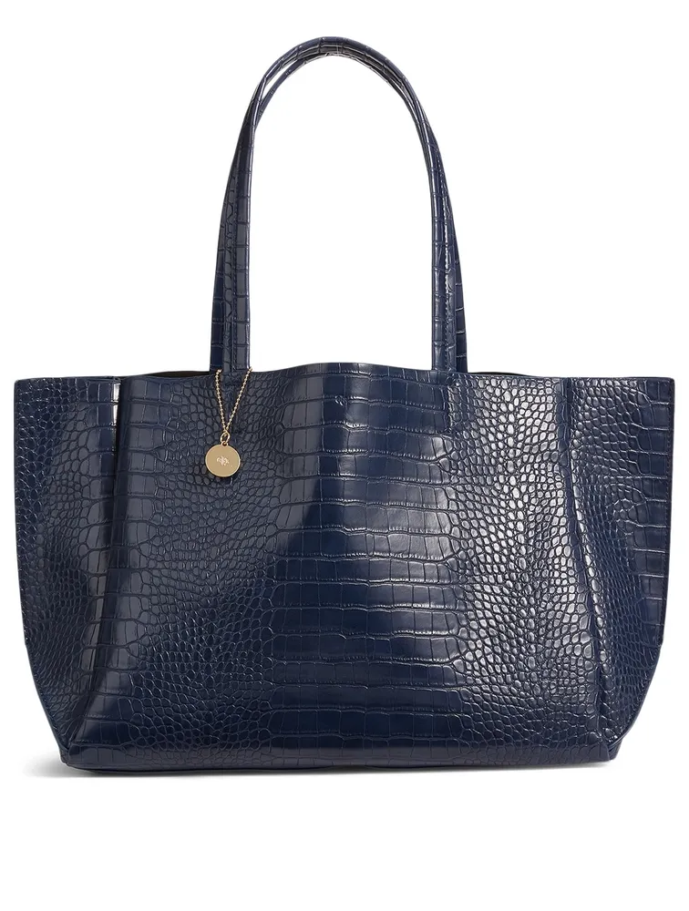 Large Croc-Embossed Vegan Leather Tote Bag