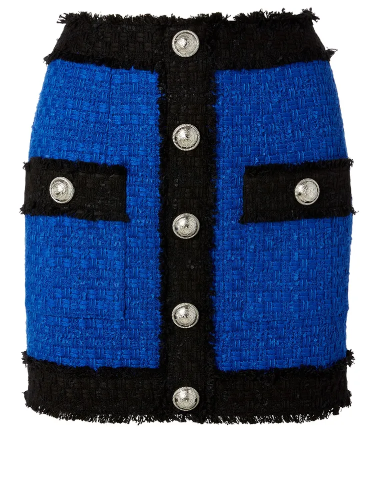 Frayed Tweed Mini Skirt With Buttons