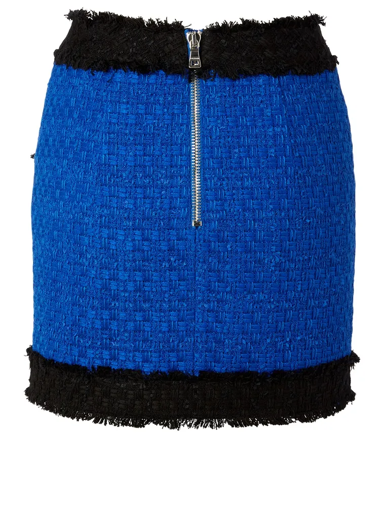 Frayed Tweed Mini Skirt With Buttons