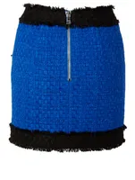 Frayed Tweed Mini Skirt With Buttons