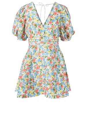 Avian Linen And Silk Mini Dress Floral Print