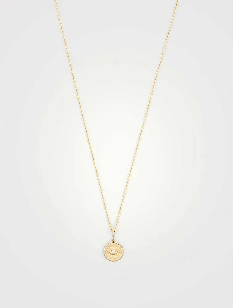 Small 14K Gold Evil Eye Coin Necklace With Diamond