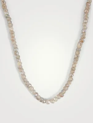 Labradorite Beaded Necklace With 14K White Gold Diamond Ball Charm