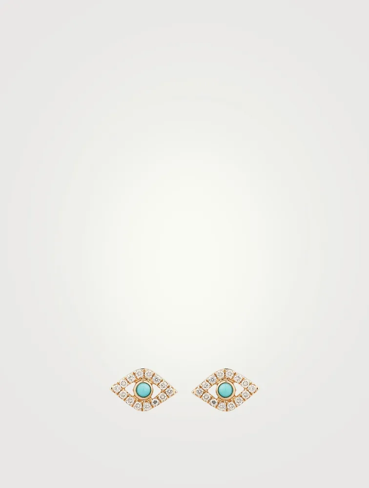 14K Gold Bezel Evil Eye Stud Earrings