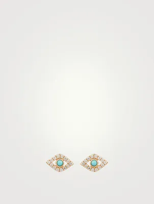 14K Gold Bezel Evil Eye Stud Earrings