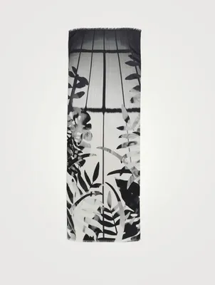 Cashmere And Silk Scarf In Leaf Print