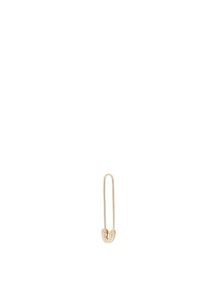14K Safety Pin Right Earring With Diamonds