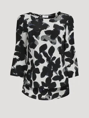 Silk Alice Three-Quarter Sleeve Top Magnolia Print