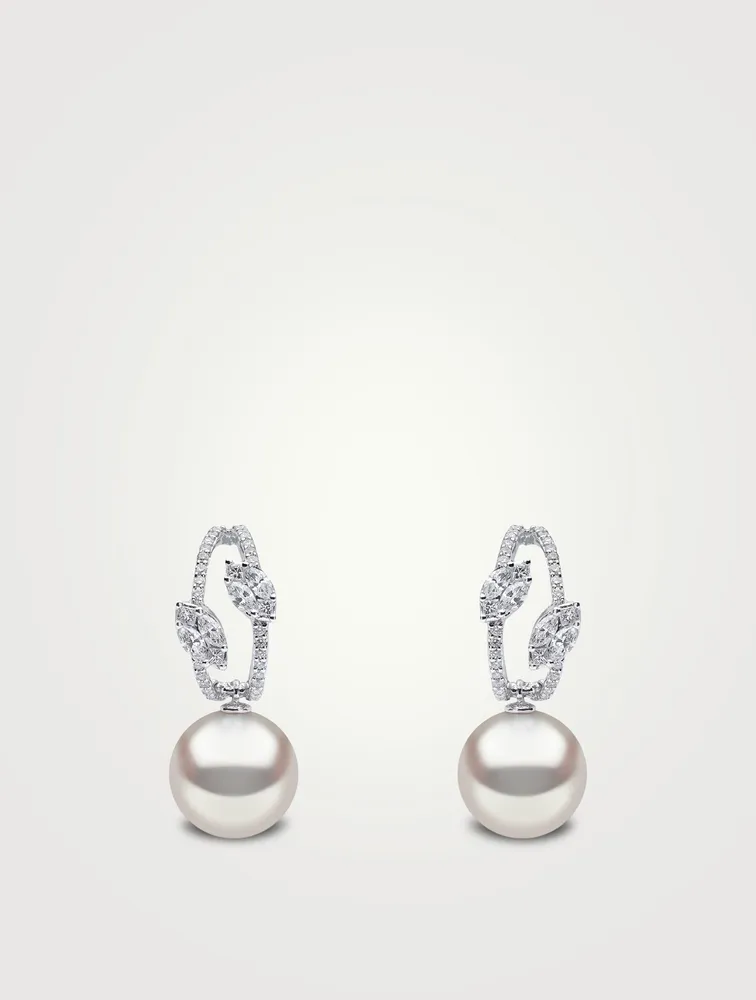 Starlight 18K White Gold South Sea Pearl Earrings With Diamonds
