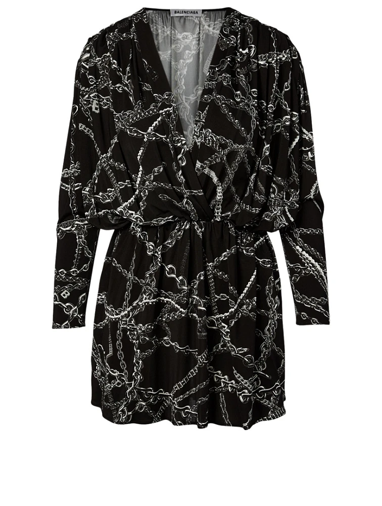 Twisted Mini Dress Chain Print
