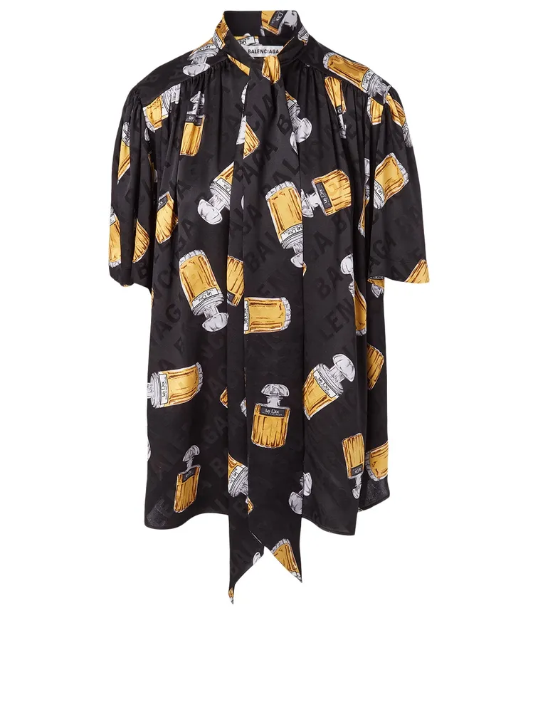 Silk Jacquard Short-Sleeve Blouse