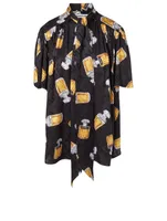 Silk Jacquard Short-Sleeve Blouse