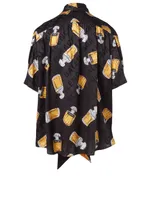 Silk Jacquard Short-Sleeve Blouse