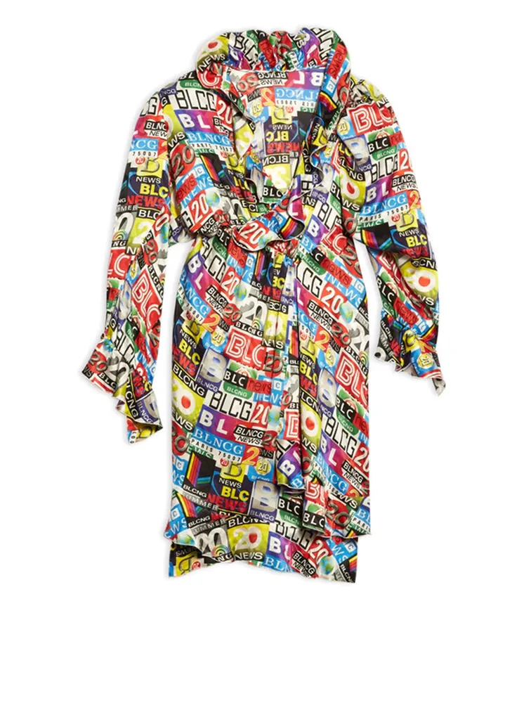 Silk Twisted Mini Dress News Print