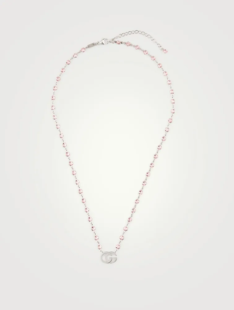 GG Running 18K White Gold Necklace With Pink Topaz
