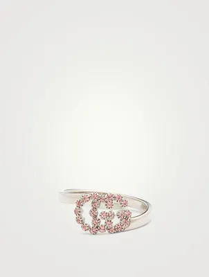 GG Running 18K White Gold Ring With Pink Topaz