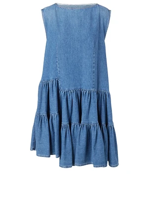 Asymmetric Ruffle Denim Dress