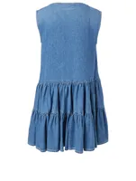 Asymmetric Ruffle Denim Dress