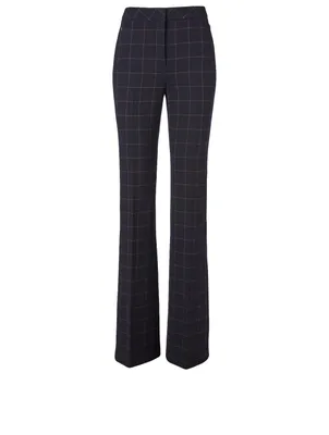 Wool Bootcut Pants Plaid Print