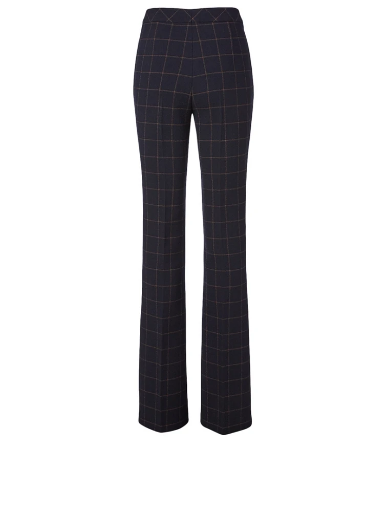 Wool Bootcut Pants Plaid Print