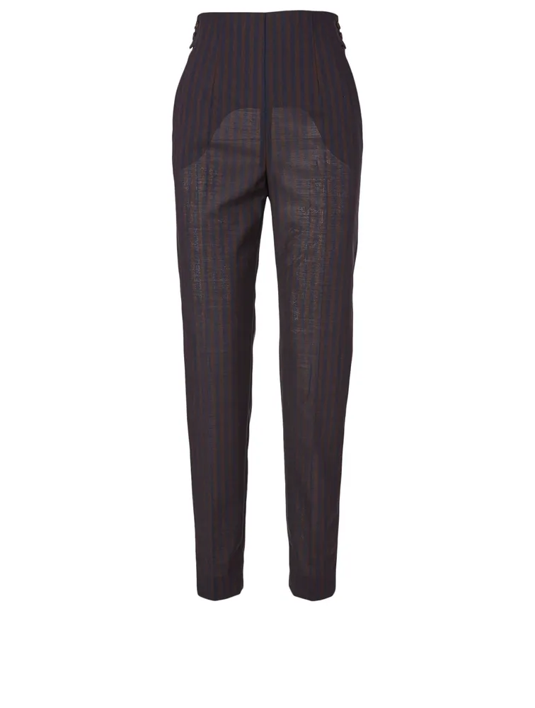 Wool High-Waisted Pants Striped Print