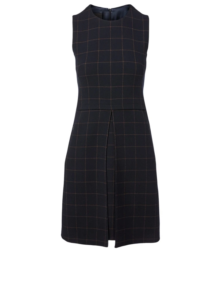 Wool Sleeveless A-Line Dress Plaid Print