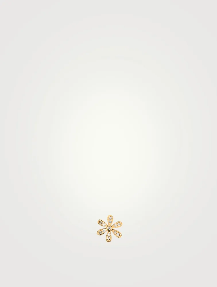 14K Gold Daisy Stud Earring With Diamonds
