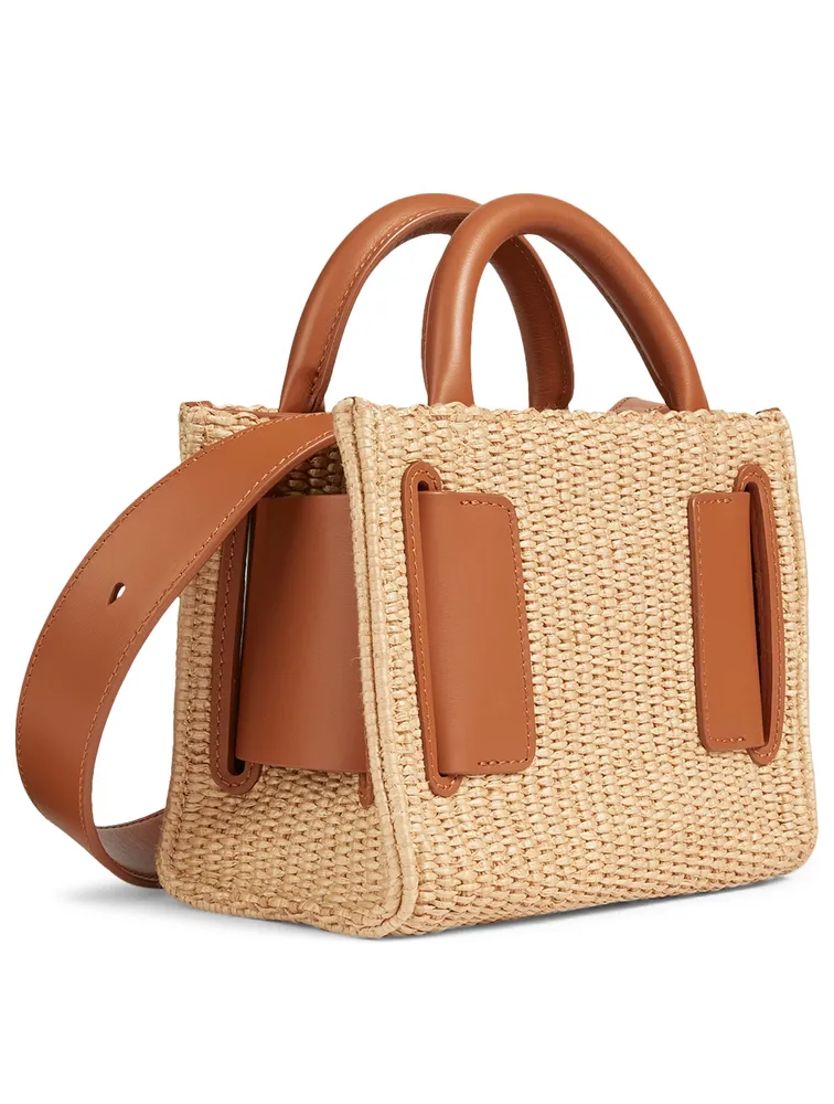 Bobby 18 Leather And Raffia Top Handle Bag