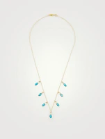 18K Gold Marquise Dangle Necklace With Diamonds and Turquoise