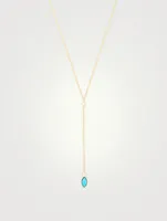 18K Gold Marquise Lariat Necklace With Diamonds and Turquoise