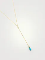 18K Gold Marquise Lariat Necklace With Diamonds and Turquoise