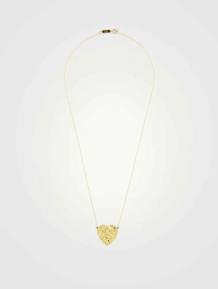 18K Gold Hammered Heart Necklace