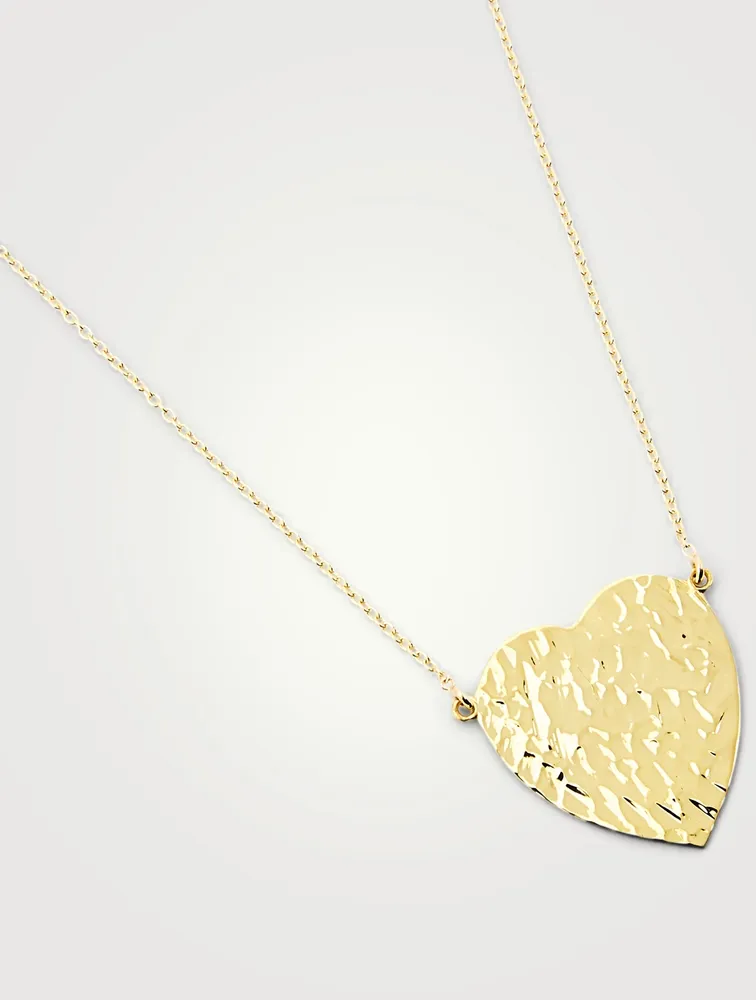 18K Gold Hammered Heart Necklace