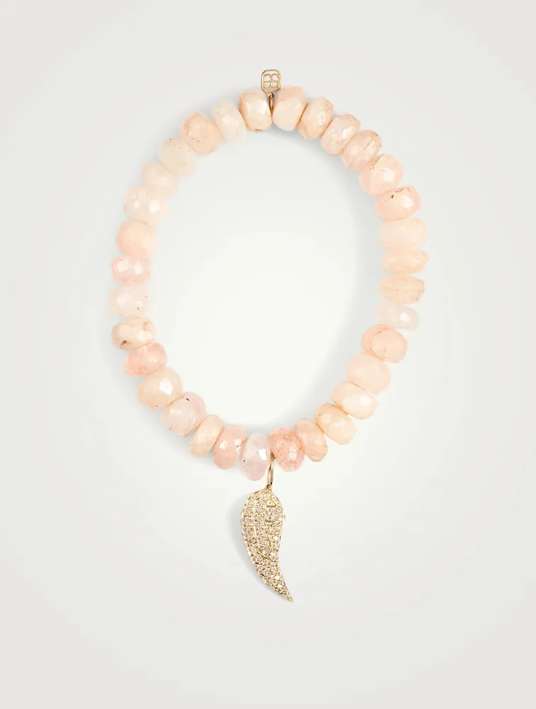 Beaded Bracelet With 14K Gold Diamond Wing Charm