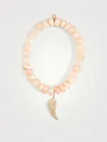 Beaded Bracelet With 14K Gold Diamond Wing Charm