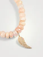 Beaded Bracelet With 14K Gold Diamond Wing Charm