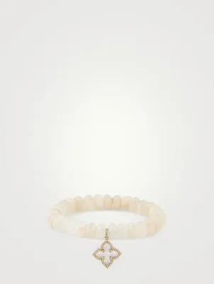 Moonstone Beaded Bracelet With 14K Gold Diamond Star Charm