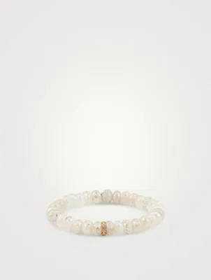 Grapholite Beaded Bracelet With 14K White And Yellow Gold Diamond Rondelle Charm