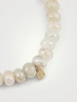 Grapholite Beaded Bracelet With 14K White And Yellow Gold Diamond Rondelle Charm