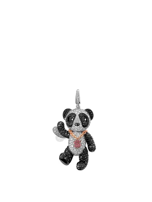 Large Neko Bo Bo 18K White Gold Pendant With Diamonds And Rubies