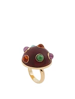 Wood Globe Ring With Multicolour Stones
